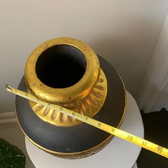 Dark brown gold leaf large ceramic decorative vase home decor shelf vintage art - Picture 8 of 10